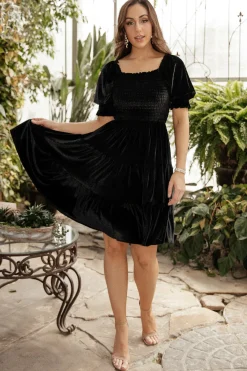 Baltic Born bump friendly|Bliss Smocked Velvet Short Dress | Black