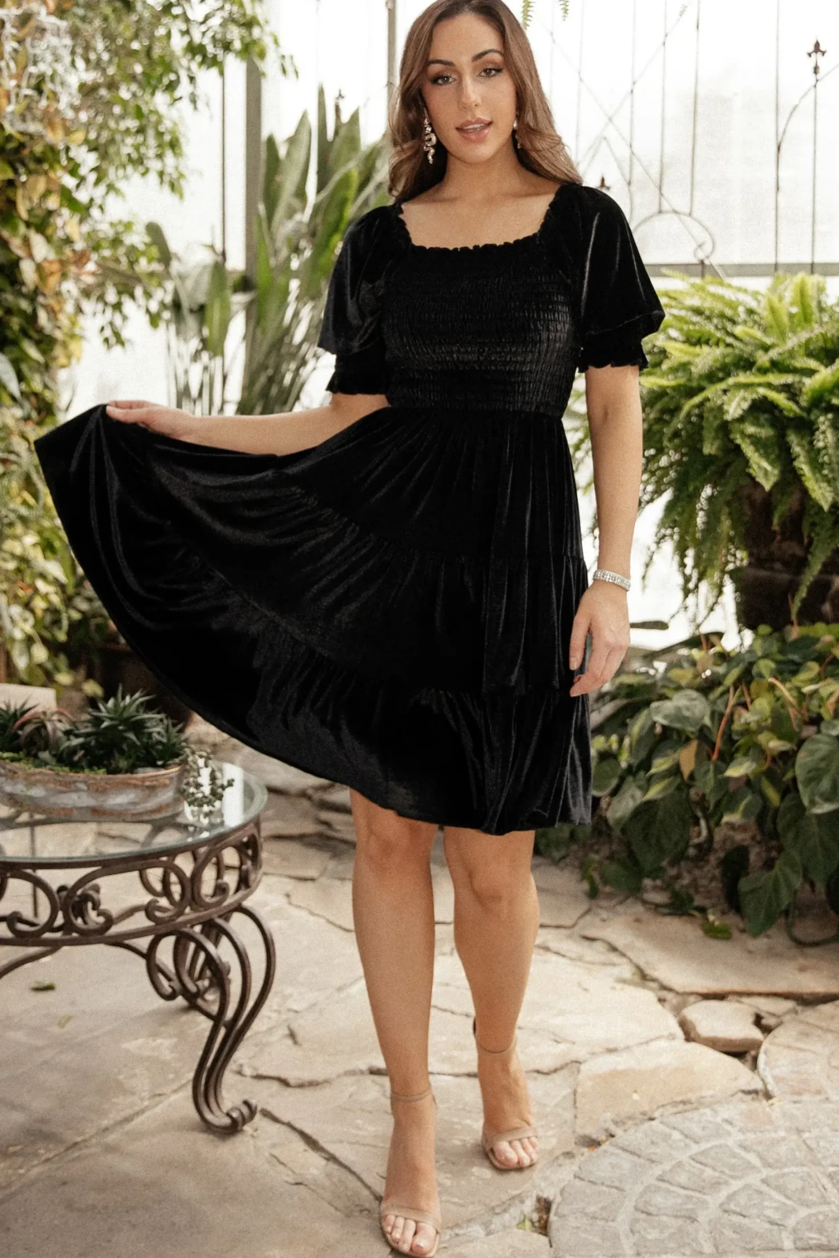 Baltic Born bump friendly|Bliss Smocked Velvet Short Dress | Black