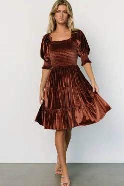 Baltic Born bump friendly|Bliss Smocked Velvet Short Dress | Desert Rose