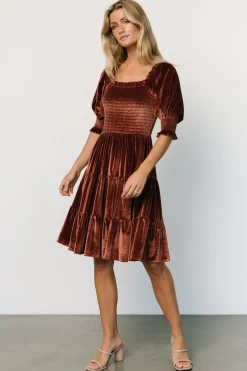 Baltic Born bump friendly|Bliss Smocked Velvet Short Dress | Desert Rose