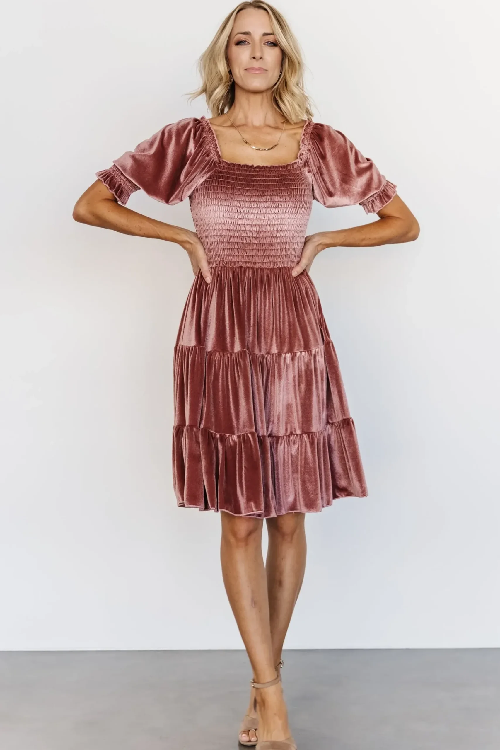Baltic Born bump friendly|Bliss Smocked Velvet Short Dress | Vintage Rose