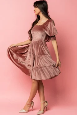 Baltic Born bump friendly|Bliss Smocked Velvet Short Dress | Vintage Rose