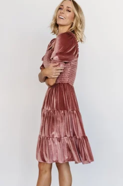 Baltic Born bump friendly|Bliss Smocked Velvet Short Dress | Vintage Rose