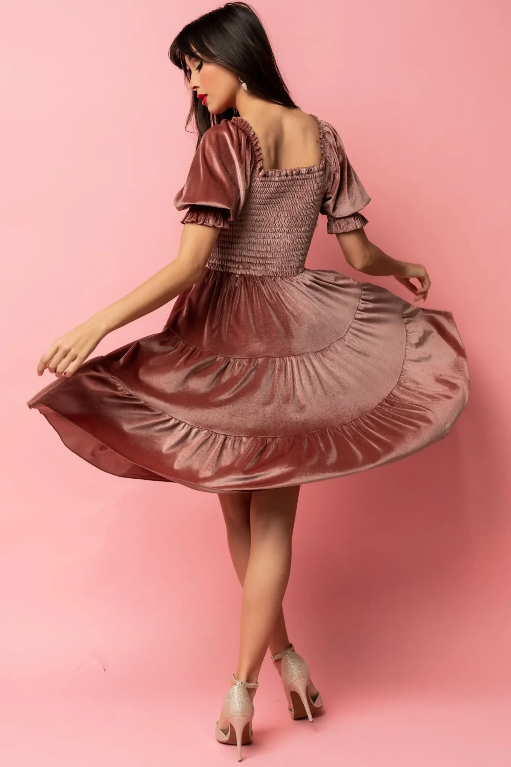 Baltic Born bump friendly|Bliss Smocked Velvet Short Dress | Vintage Rose