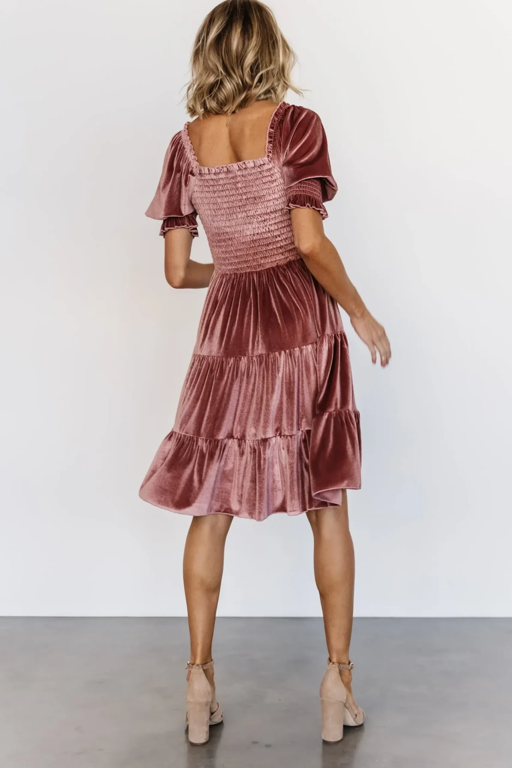 Baltic Born bump friendly|Bliss Smocked Velvet Short Dress | Vintage Rose
