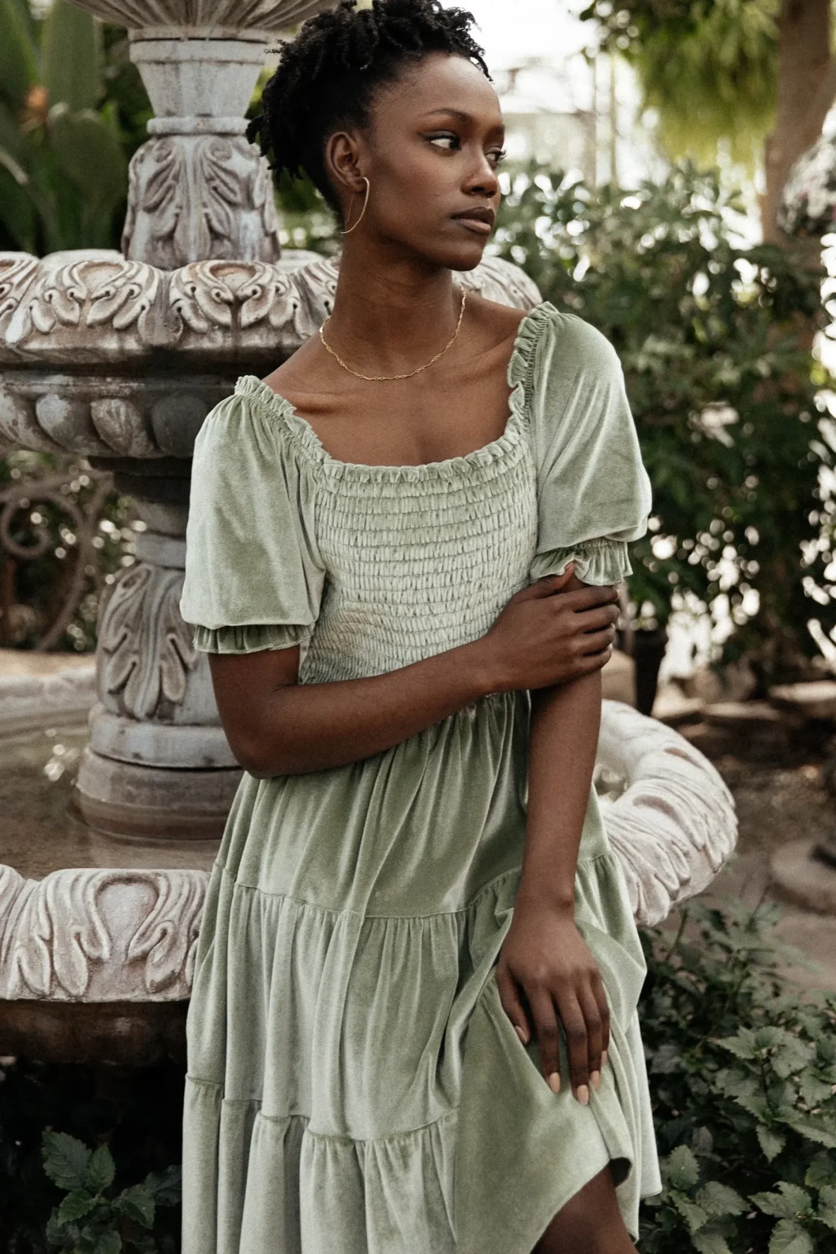 Baltic Born bump friendly|Bliss Smocked Velvet Short Dress | Dusty Sage