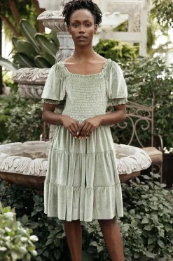 Baltic Born bump friendly|Bliss Smocked Velvet Short Dress | Dusty Sage