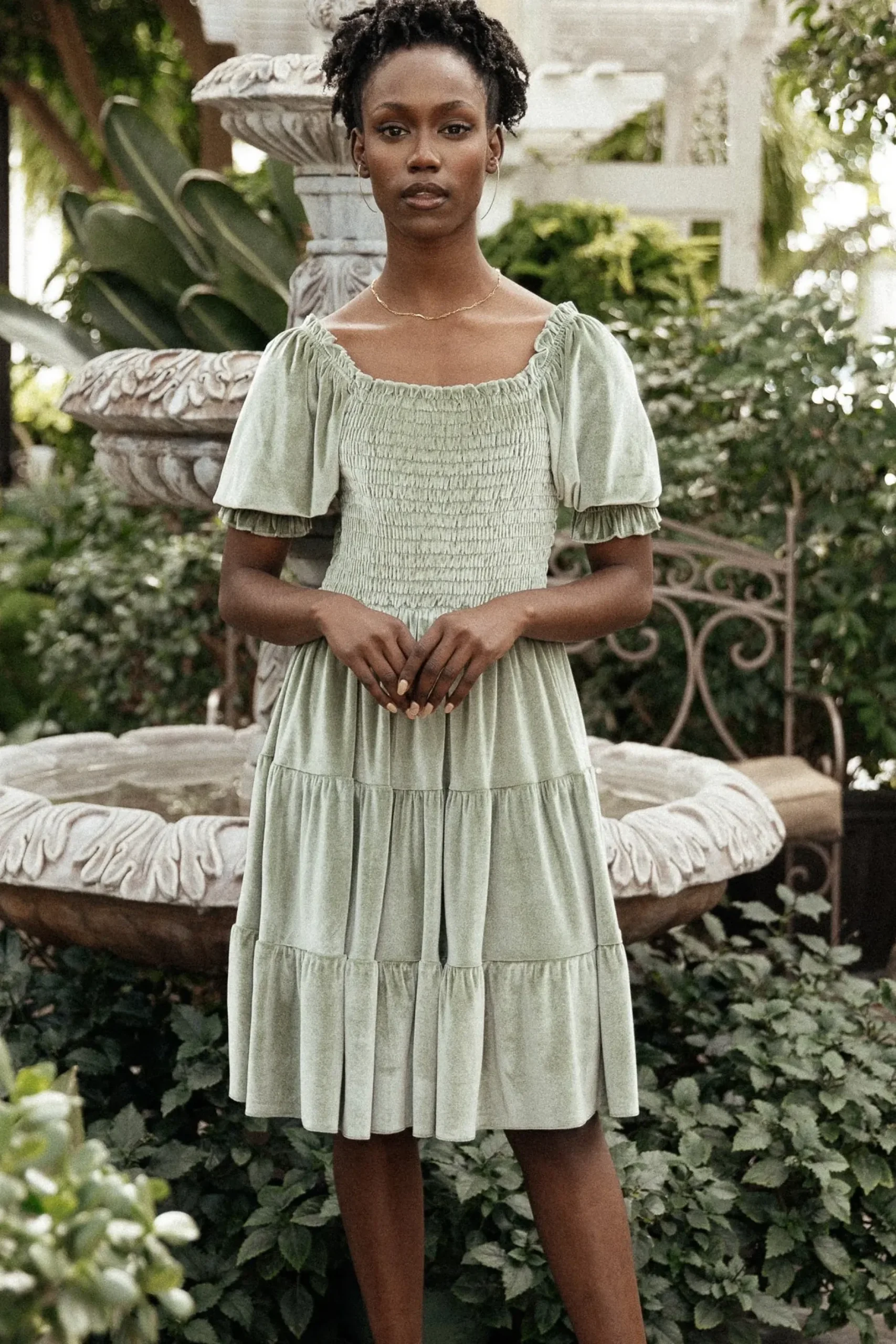 Baltic Born bump friendly|Bliss Smocked Velvet Short Dress | Dusty Sage
