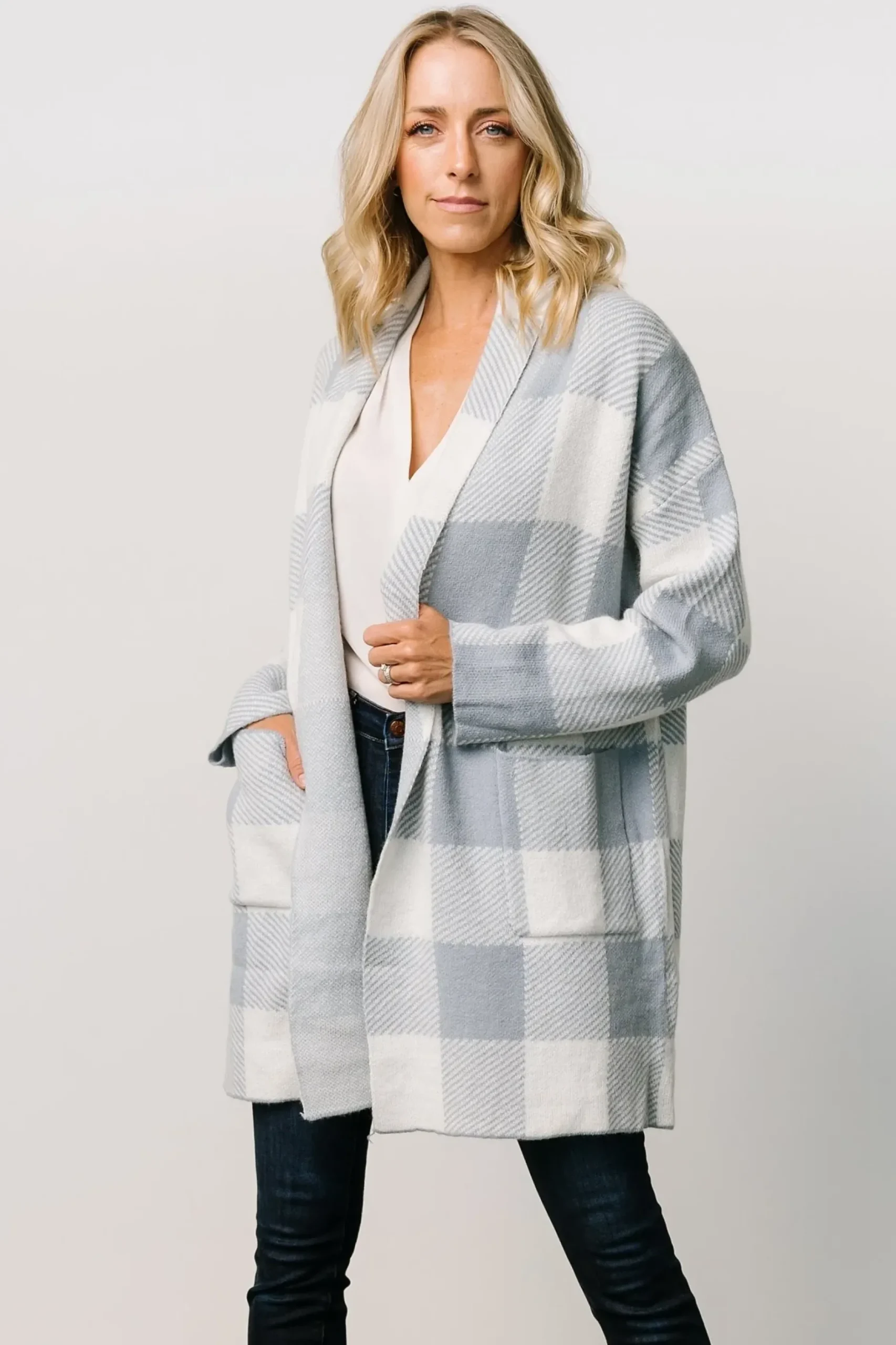 Baltic Born cardigans|outerwear|Bowen Gingham Cardigan | Dusty Blue