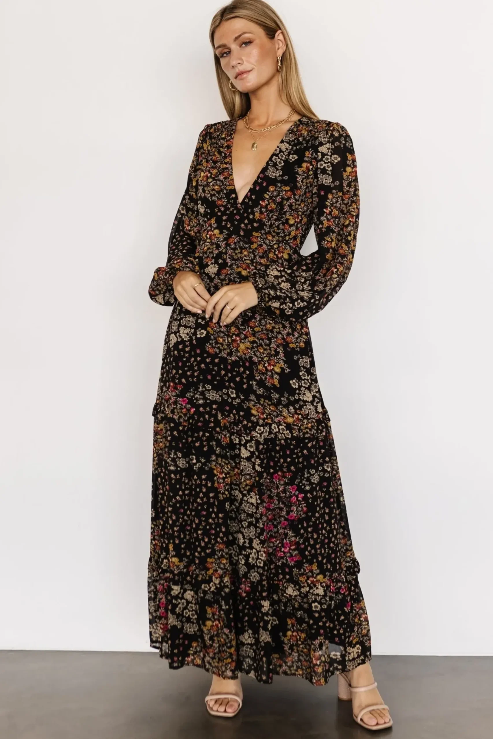 Baltic Born COMING SOON|Bowman Deep V Maxi Dress | Black Multi