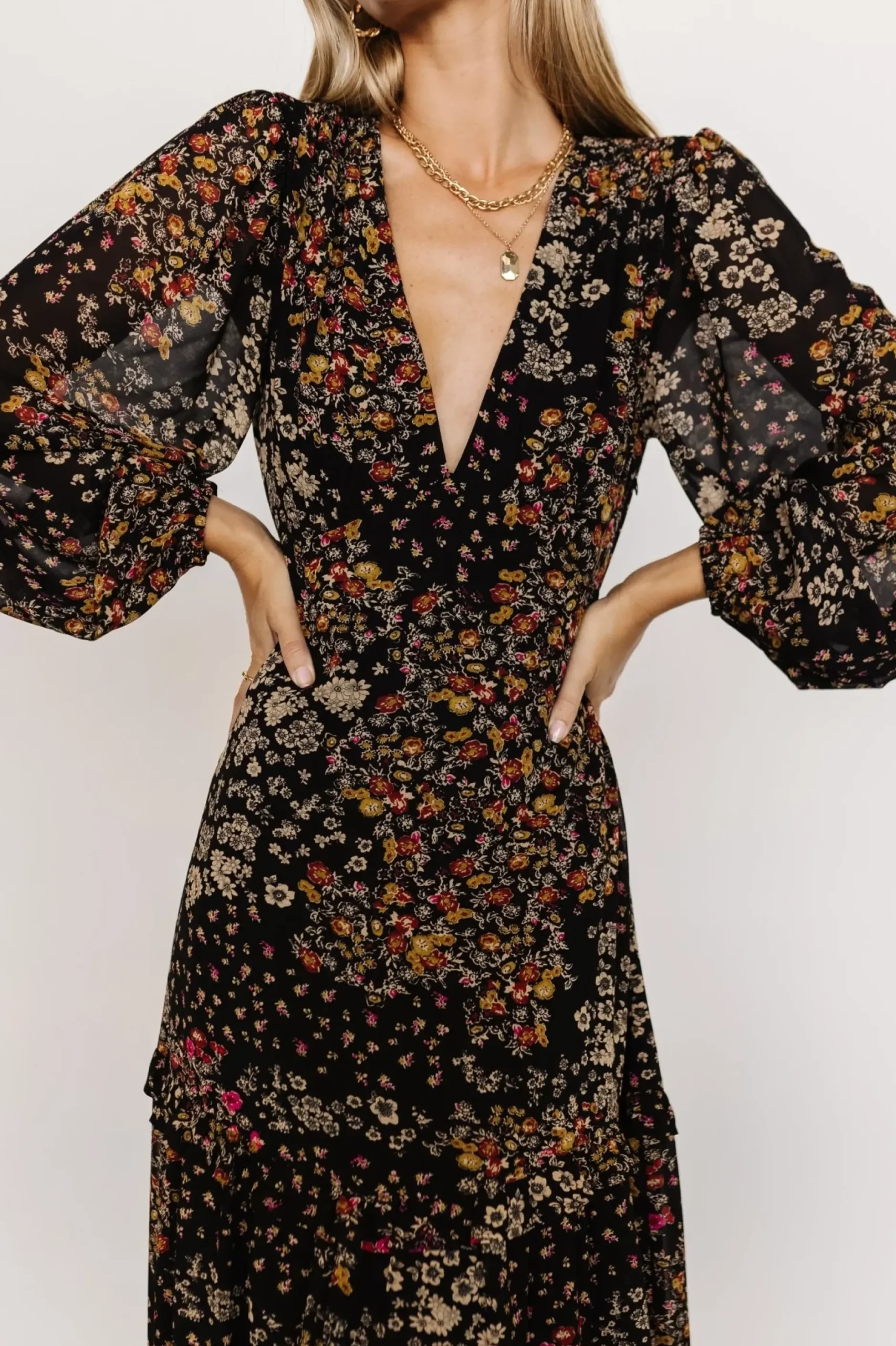 Baltic Born COMING SOON|Bowman Deep V Maxi Dress | Black Multi