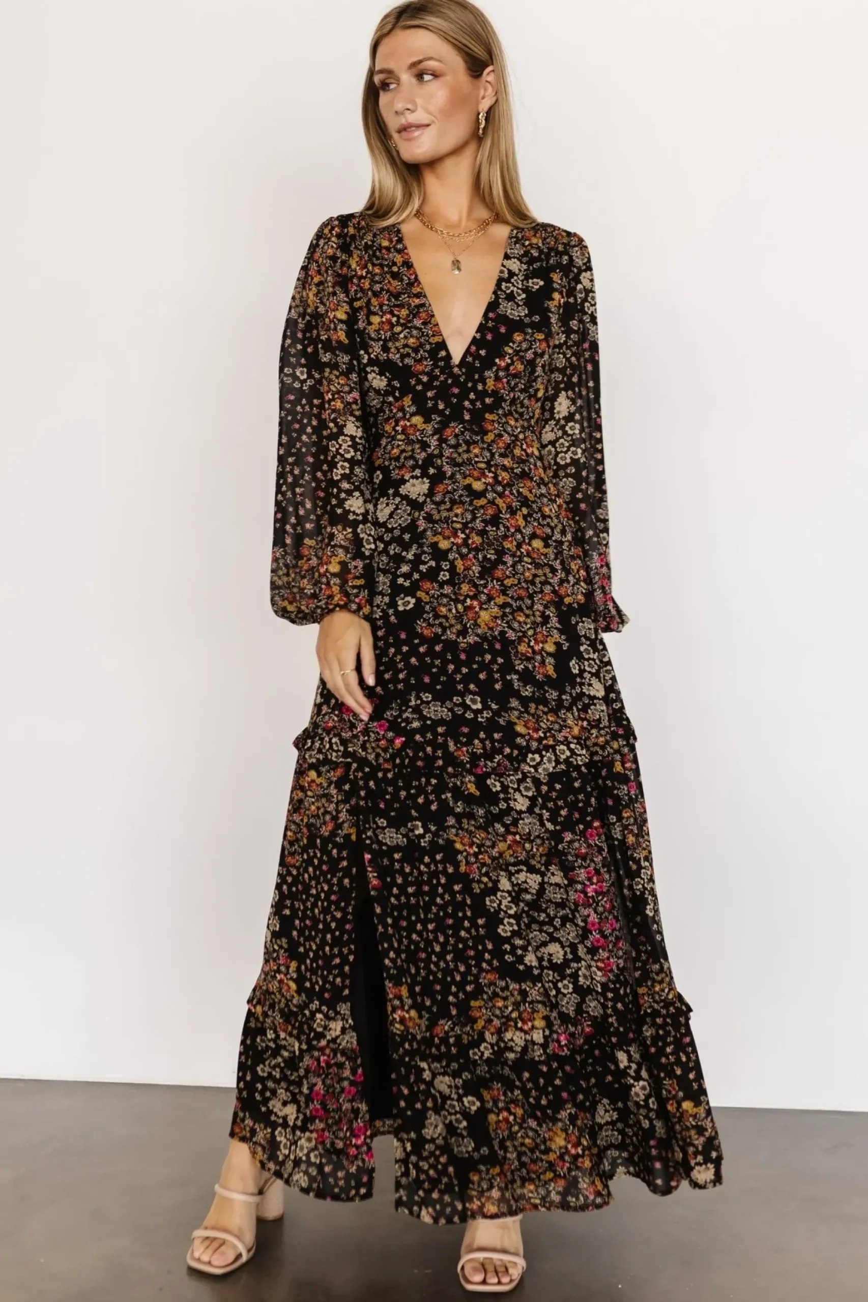 Baltic Born COMING SOON|Bowman Deep V Maxi Dress | Black Multi