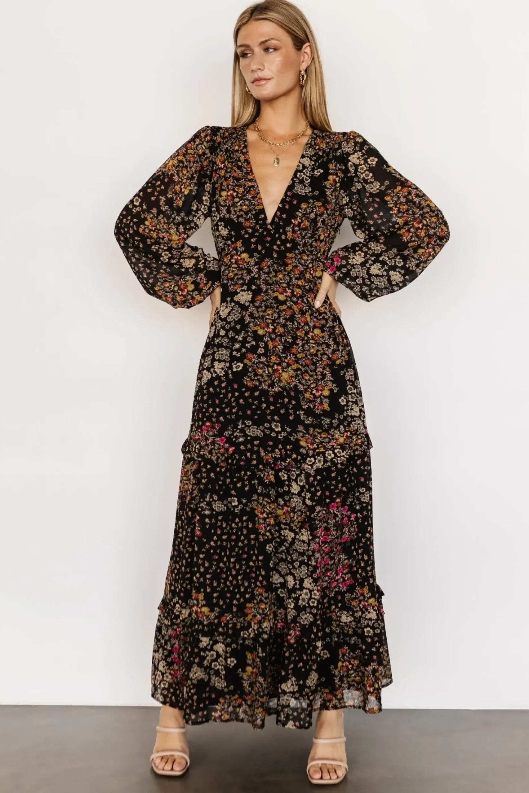 Baltic Born COMING SOON|Bowman Deep V Maxi Dress | Black Multi