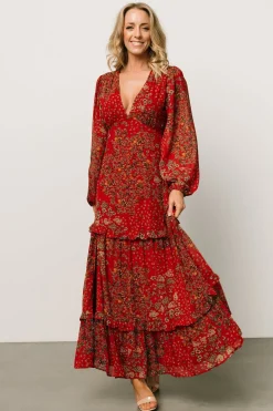 Baltic Born COMING SOON|Bowman Deep V Maxi Dress | Red Multi