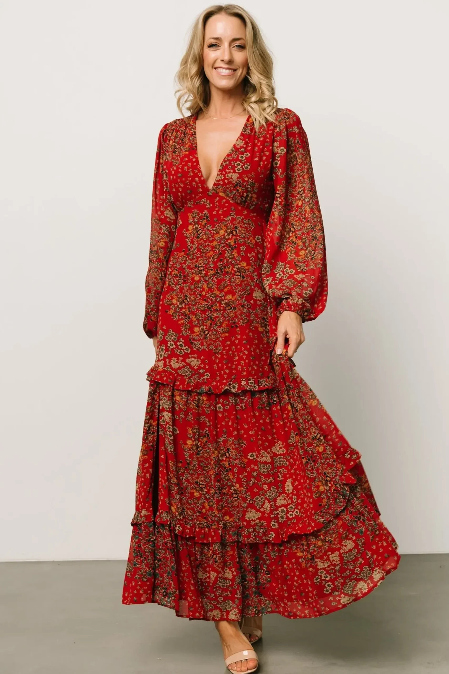 Baltic Born COMING SOON|Bowman Deep V Maxi Dress | Red Multi