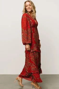 Baltic Born COMING SOON|Bowman Deep V Maxi Dress | Red Multi