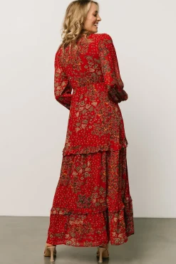 Baltic Born COMING SOON|Bowman Deep V Maxi Dress | Red Multi