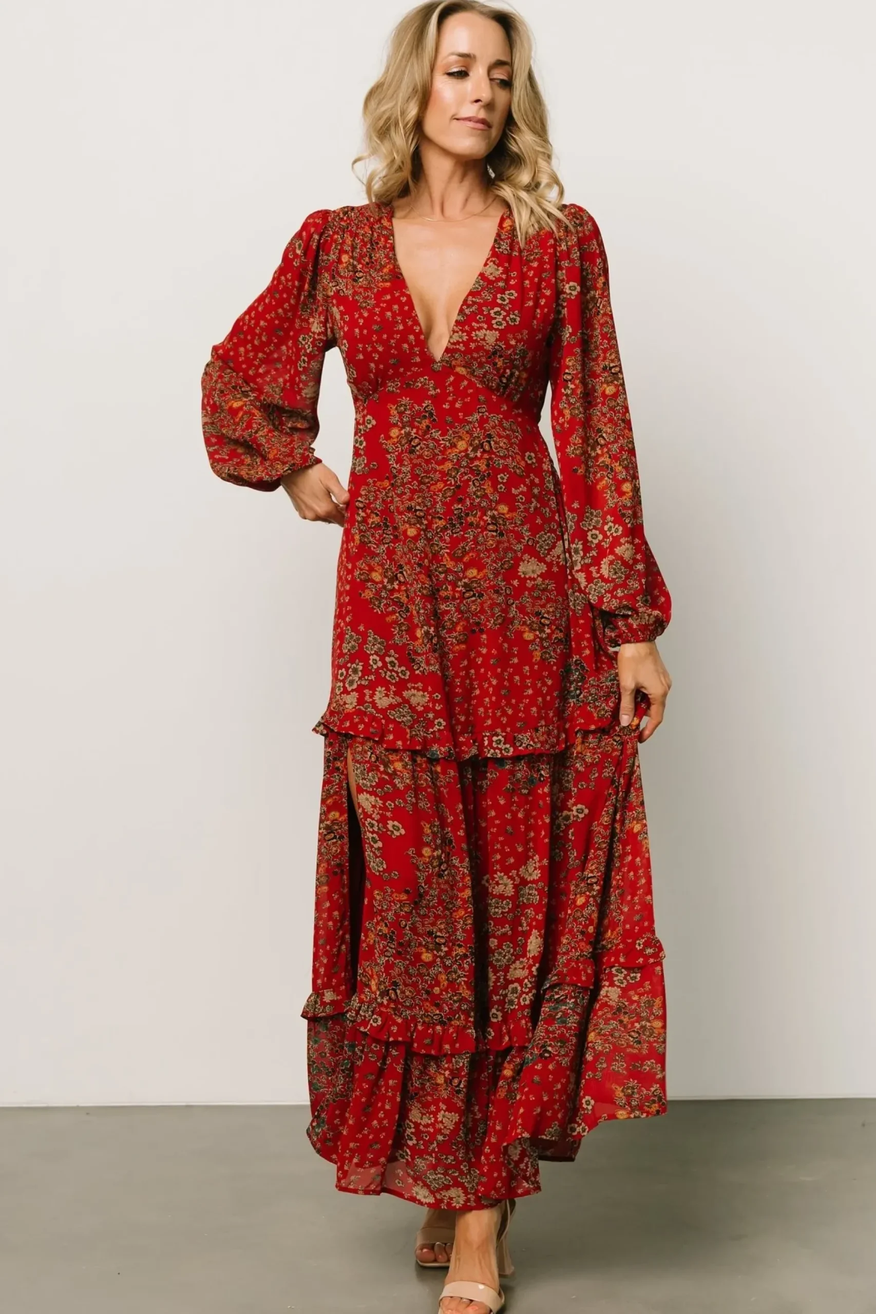 Baltic Born COMING SOON|Bowman Deep V Maxi Dress | Red Multi