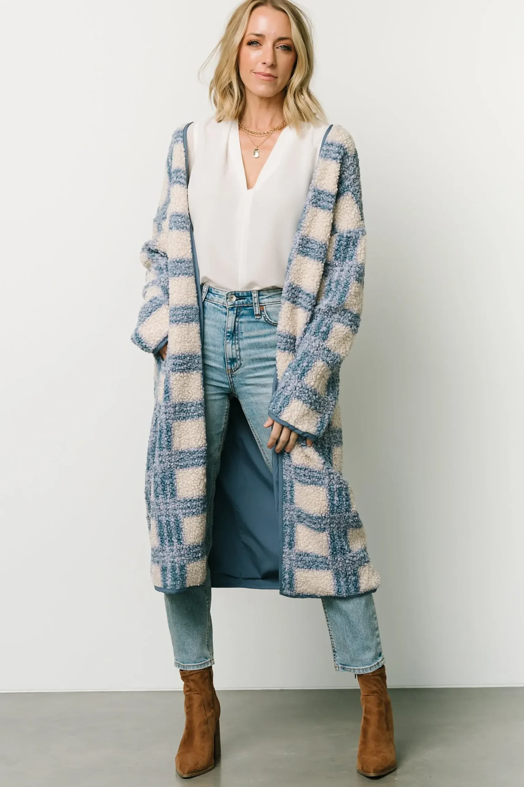 Baltic Born cardigans|Breckenridge Sherpa Long Cardigan | Blue Plaid