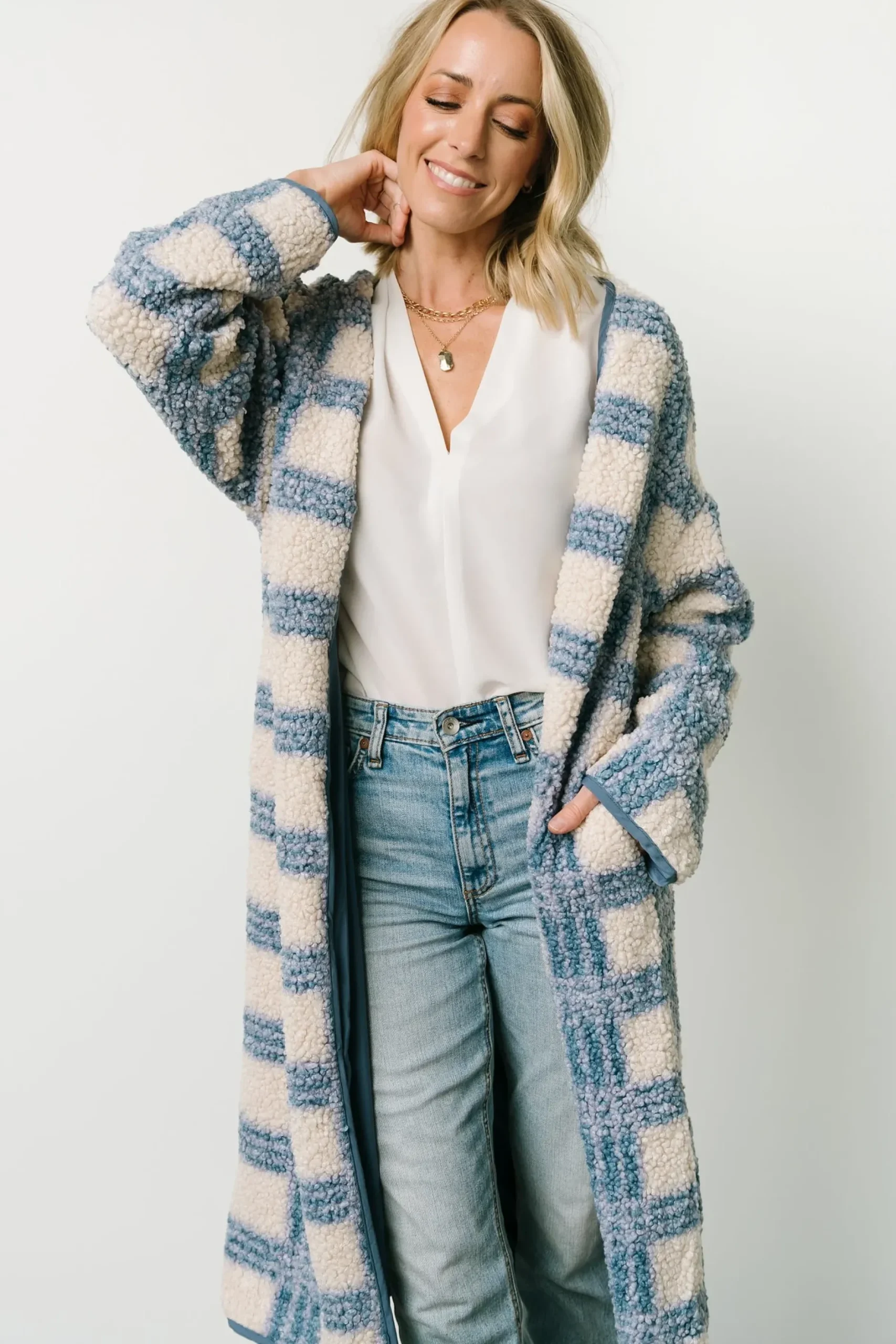 Baltic Born cardigans|Breckenridge Sherpa Long Cardigan | Blue Plaid
