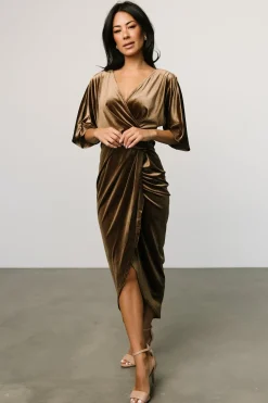 Baltic Born DRESSES|midi dresses|Brendyn Ruched Velvet Dress | Brushed Bronze