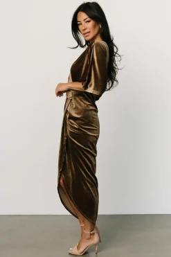 Baltic Born DRESSES|midi dresses|Brendyn Ruched Velvet Dress | Brushed Bronze