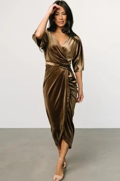 Baltic Born DRESSES|midi dresses|Brendyn Ruched Velvet Dress | Brushed Bronze