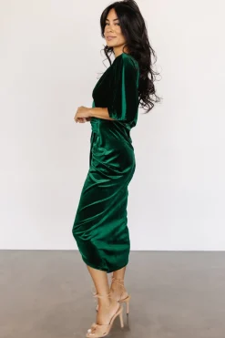 Baltic Born DRESSES|midi dresses|Brendyn Ruched Velvet Dress | Emerald