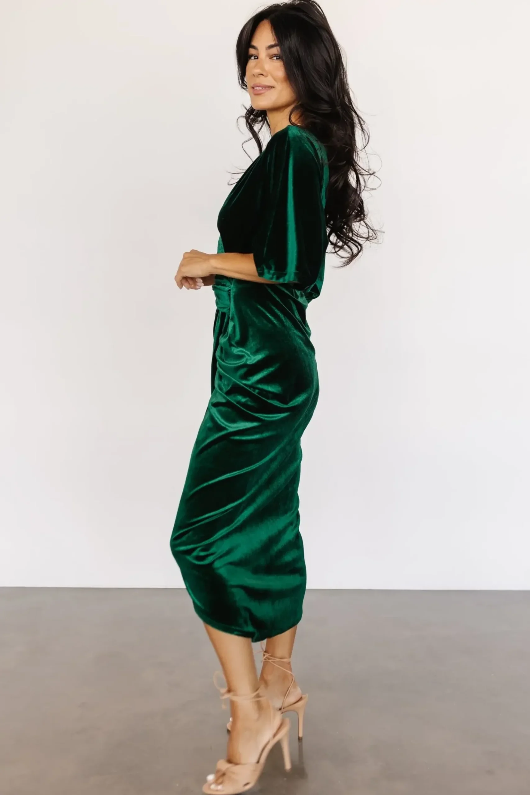 Baltic Born DRESSES|midi dresses|Brendyn Ruched Velvet Dress | Emerald