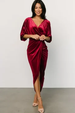 Baltic Born DRESSES|midi dresses|Brendyn Ruched Velvet Dress | Wine