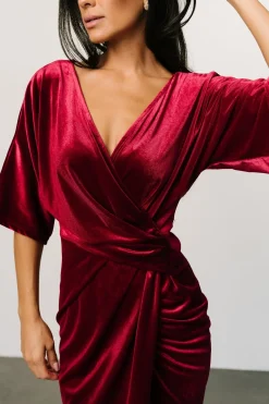 Baltic Born DRESSES|midi dresses|Brendyn Ruched Velvet Dress | Wine