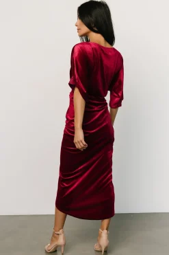 Baltic Born DRESSES|midi dresses|Brendyn Ruched Velvet Dress | Wine