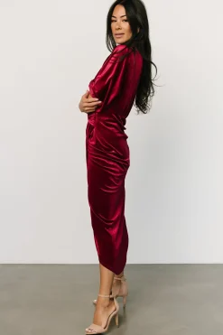 Baltic Born DRESSES|midi dresses|Brendyn Ruched Velvet Dress | Wine