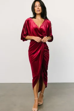 Baltic Born DRESSES|midi dresses|Brendyn Ruched Velvet Dress | Wine