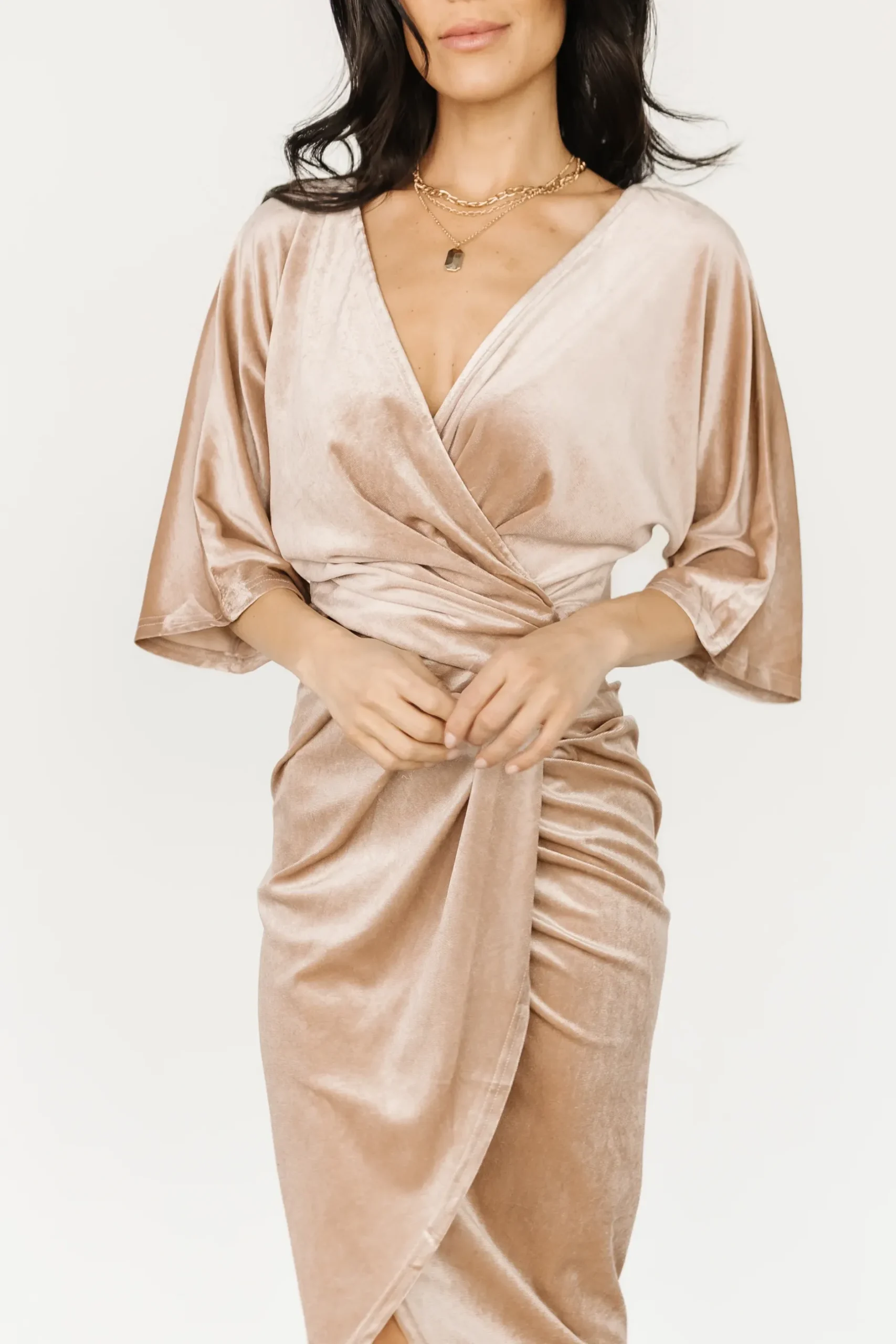 Baltic Born DRESSES|midi dresses|Brendyn Ruched Velvet Dress | Champagne