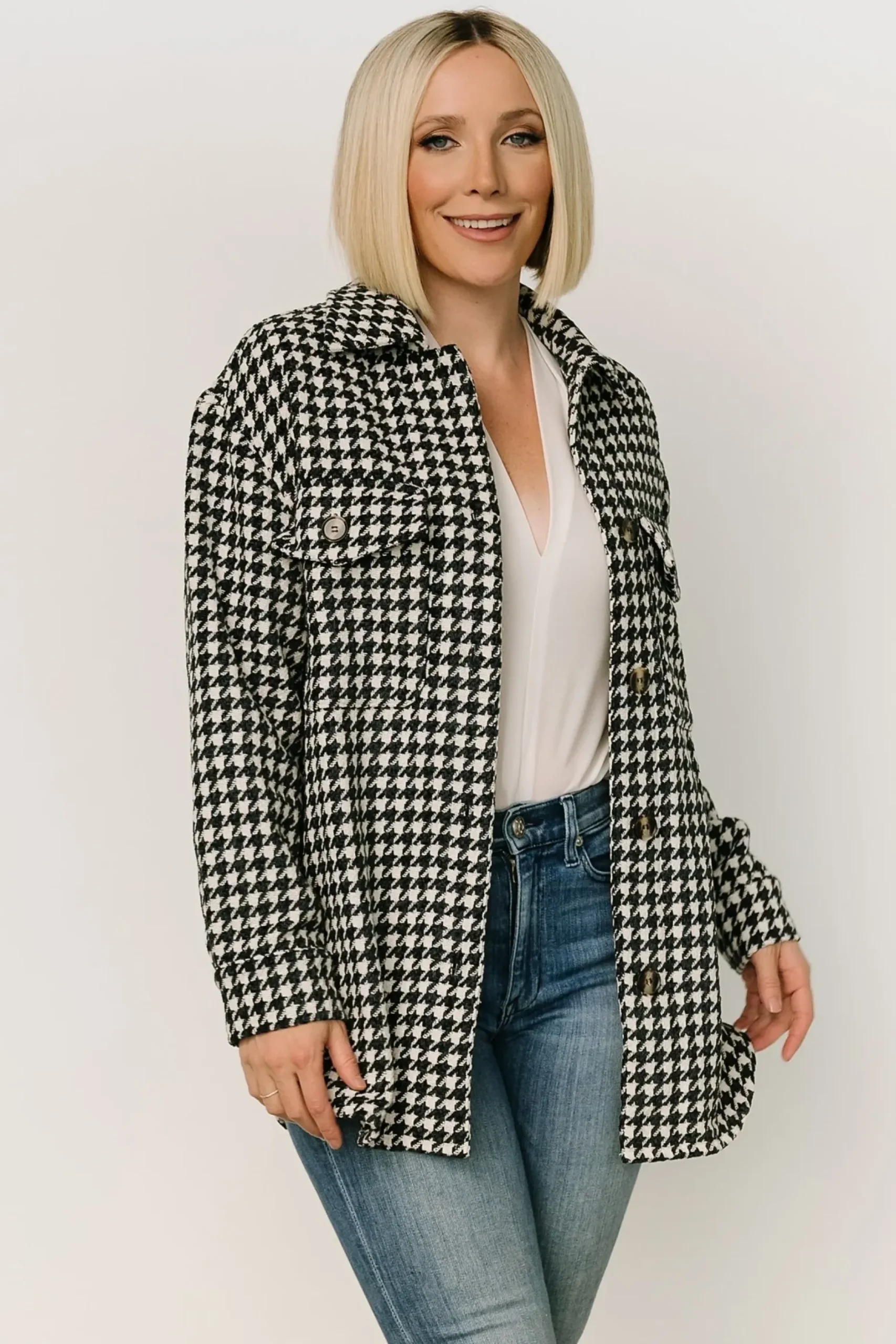 Baltic Born TOPS|outerwear|Bridger Houndstooth Jacket | Dark Navy + Ivory