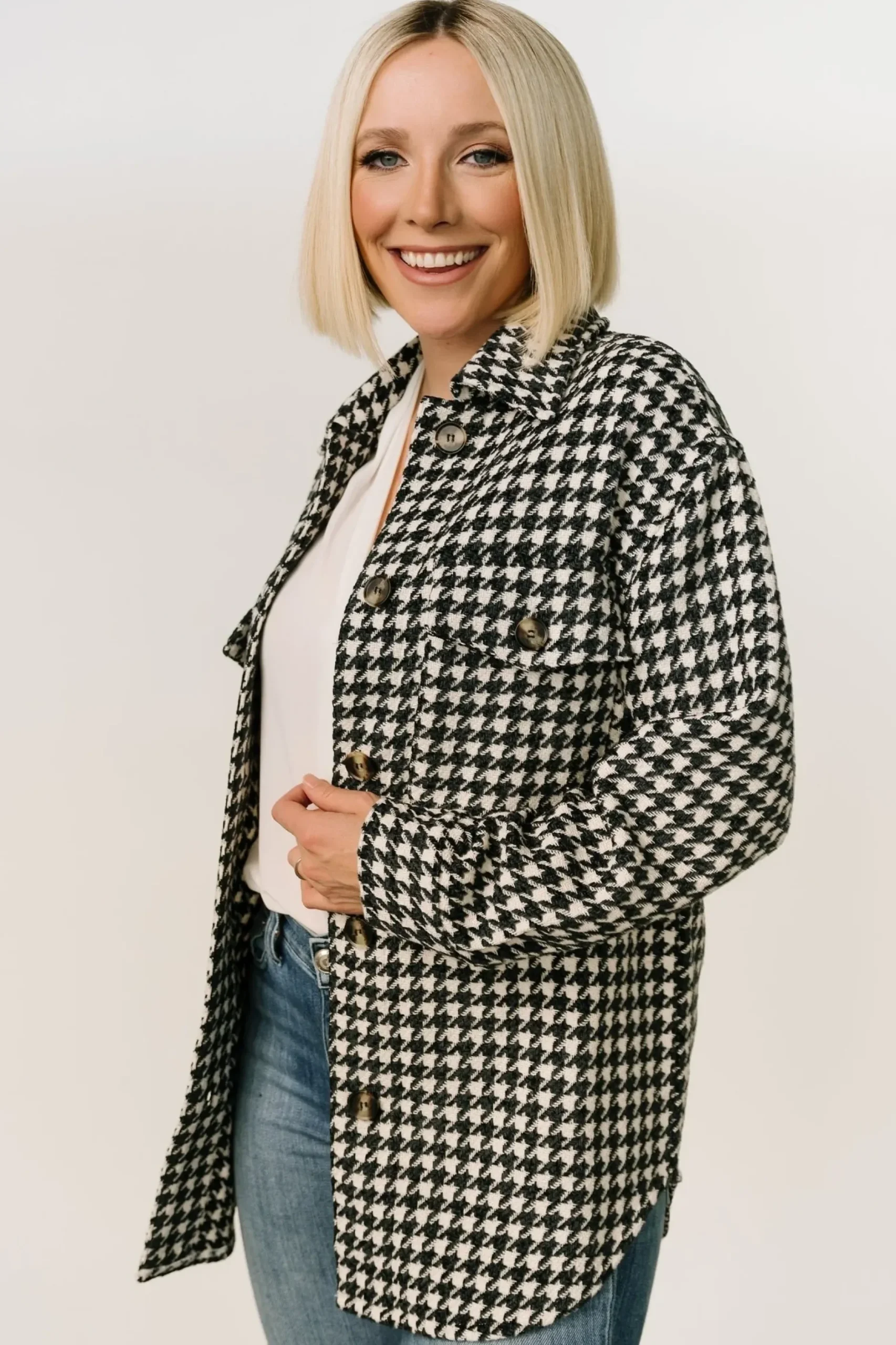 Baltic Born TOPS|outerwear|Bridger Houndstooth Jacket | Dark Navy + Ivory