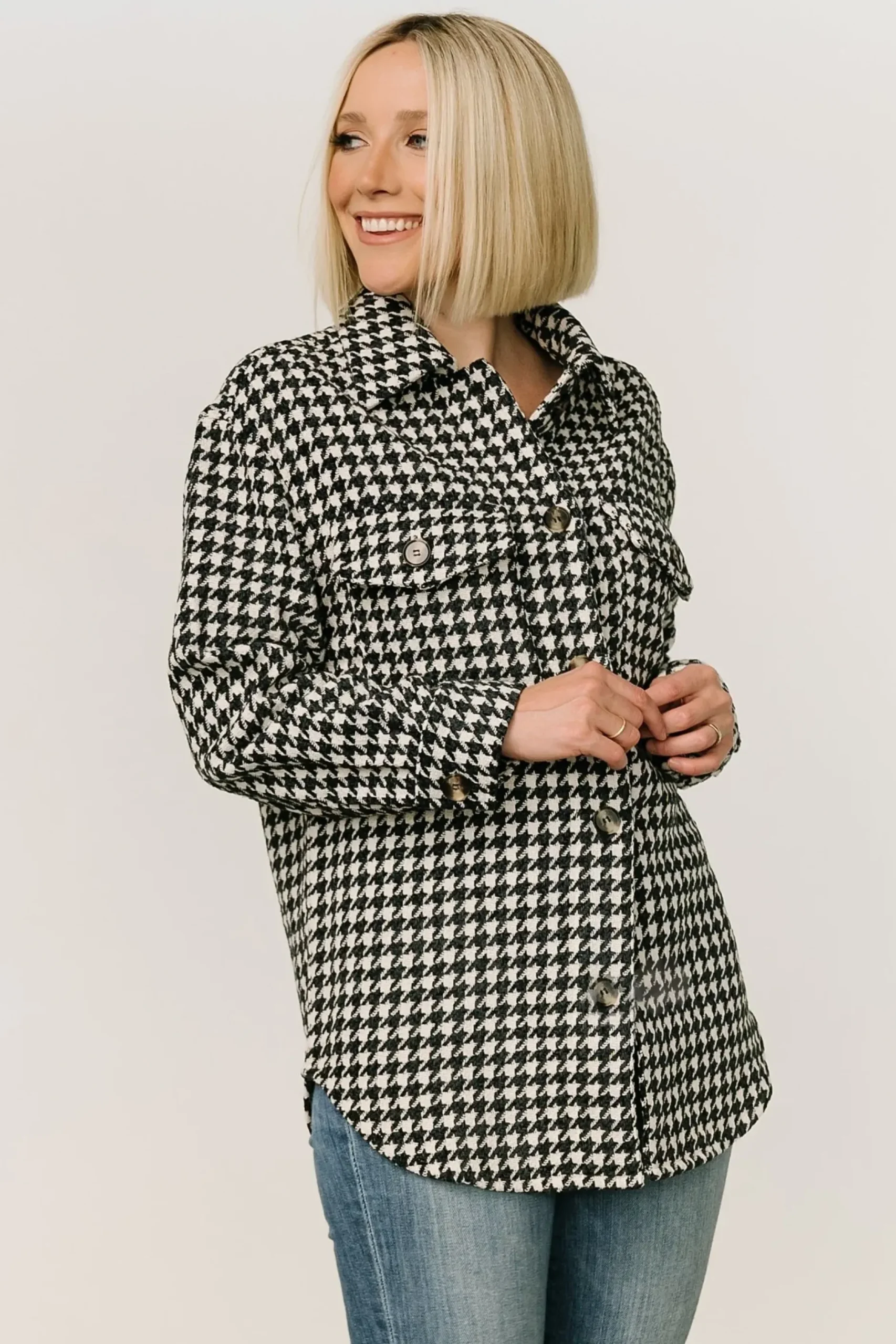 Baltic Born TOPS|outerwear|Bridger Houndstooth Jacket | Dark Navy + Ivory
