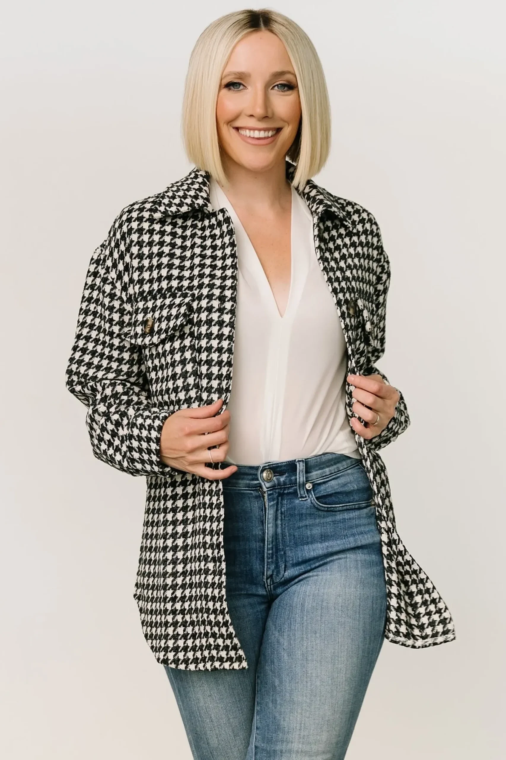 Baltic Born TOPS|outerwear|Bridger Houndstooth Jacket | Dark Navy + Ivory