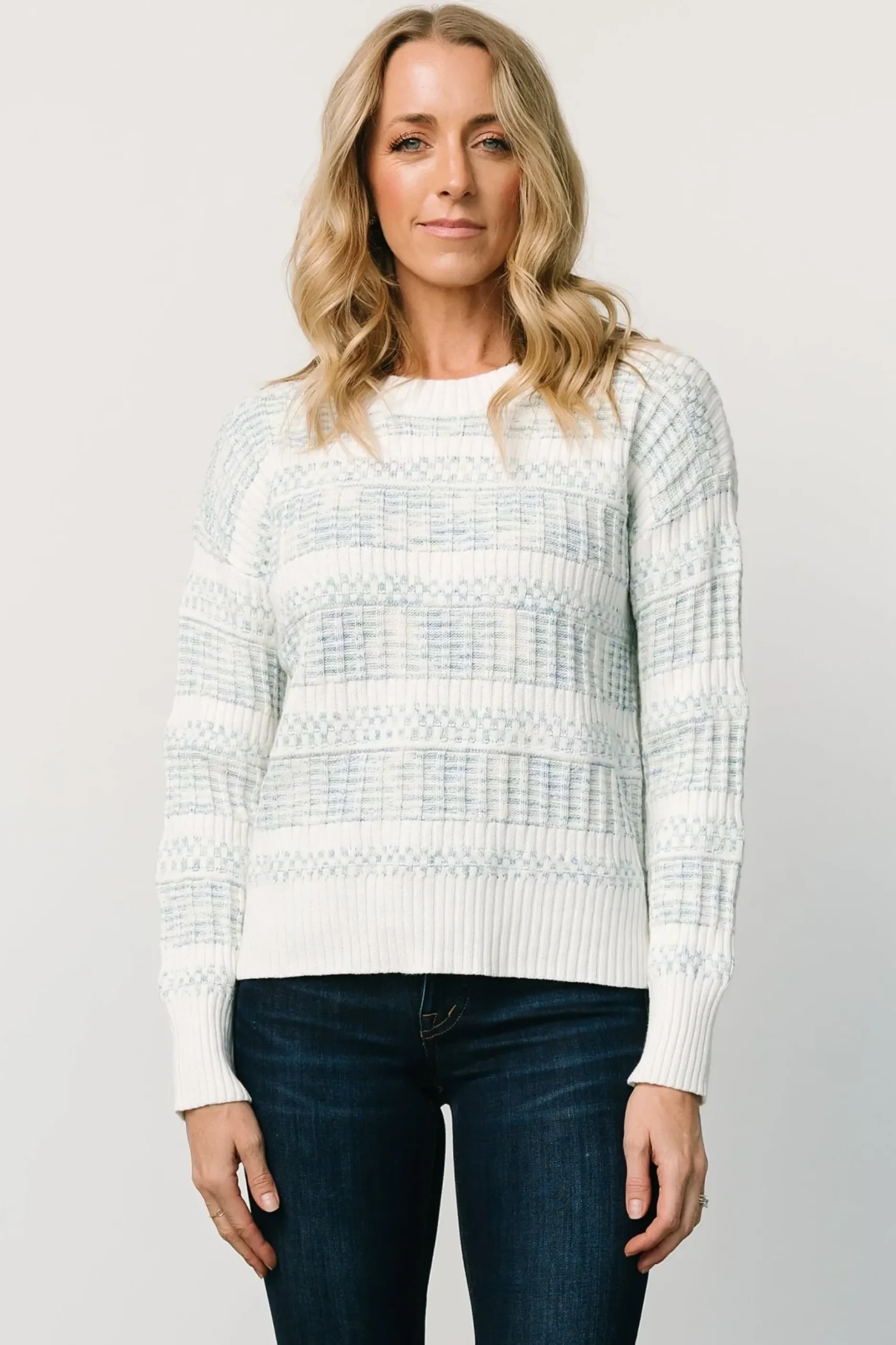 Baltic Born SALE|Brigitte Knit Sweater | Blue + Off White