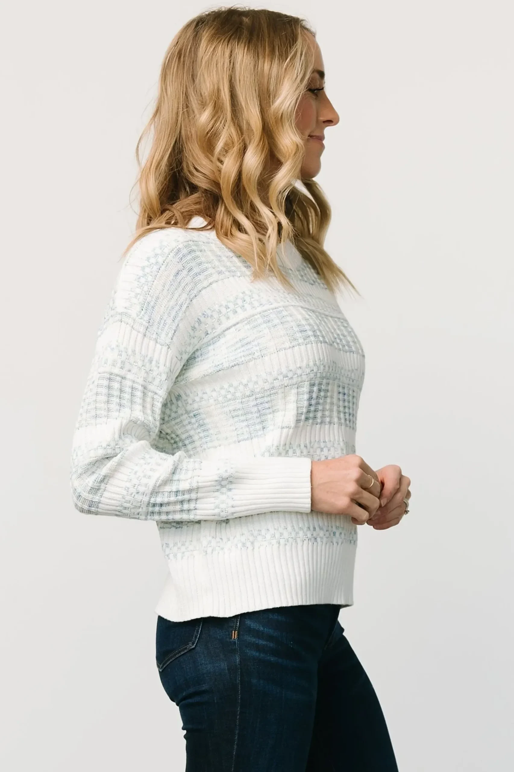 Baltic Born SALE|Brigitte Knit Sweater | Blue + Off White
