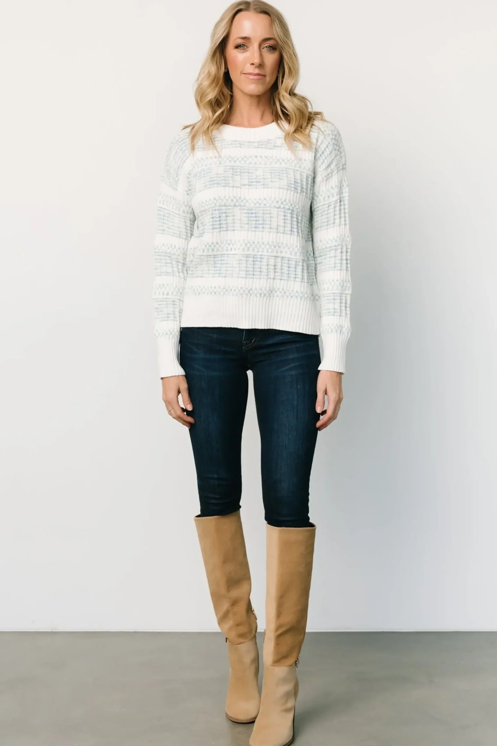 Baltic Born SALE|Brigitte Knit Sweater | Blue + Off White