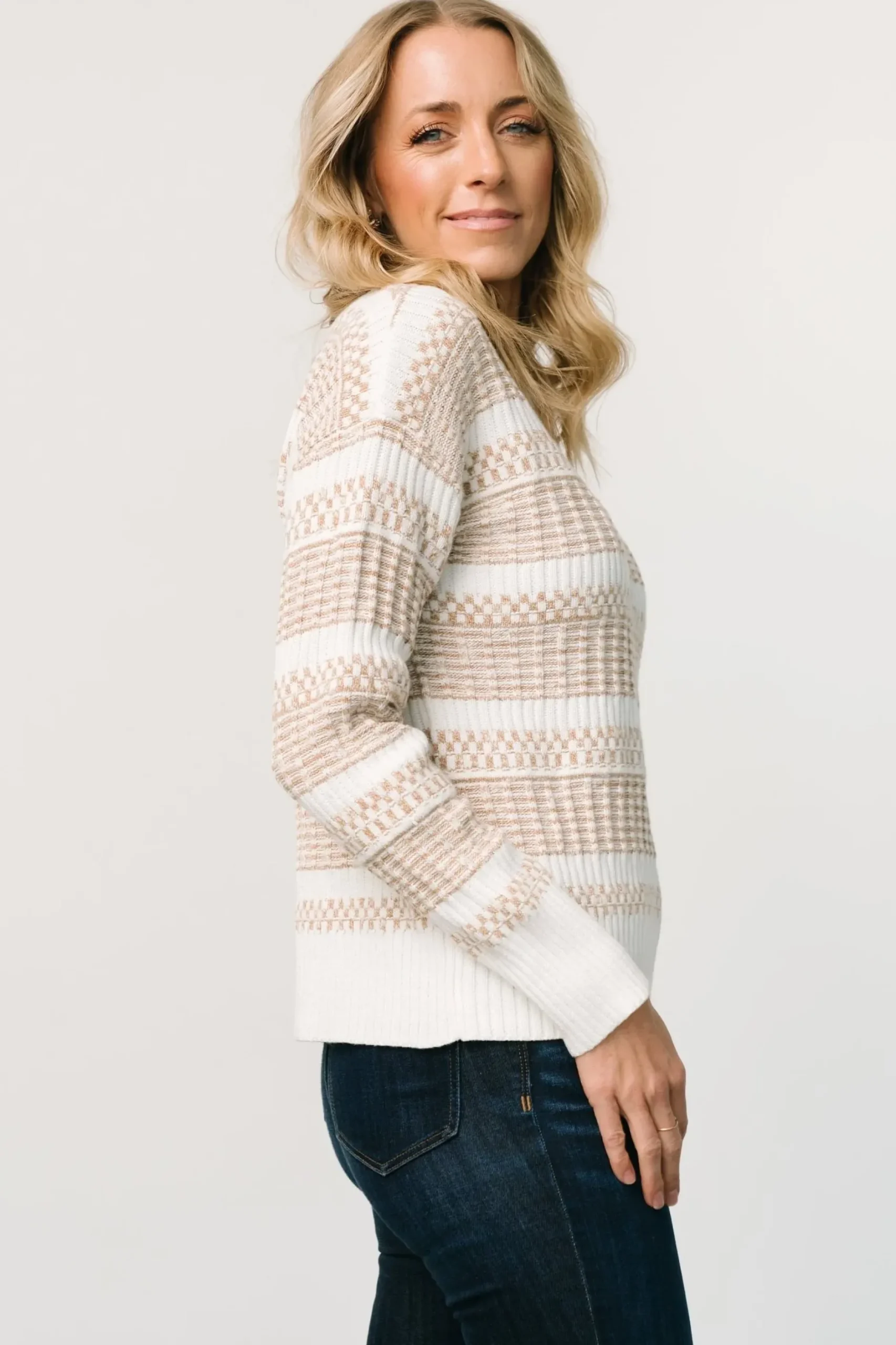 Baltic Born SALE|Brigitte Knit Sweater | Taupe + Off White