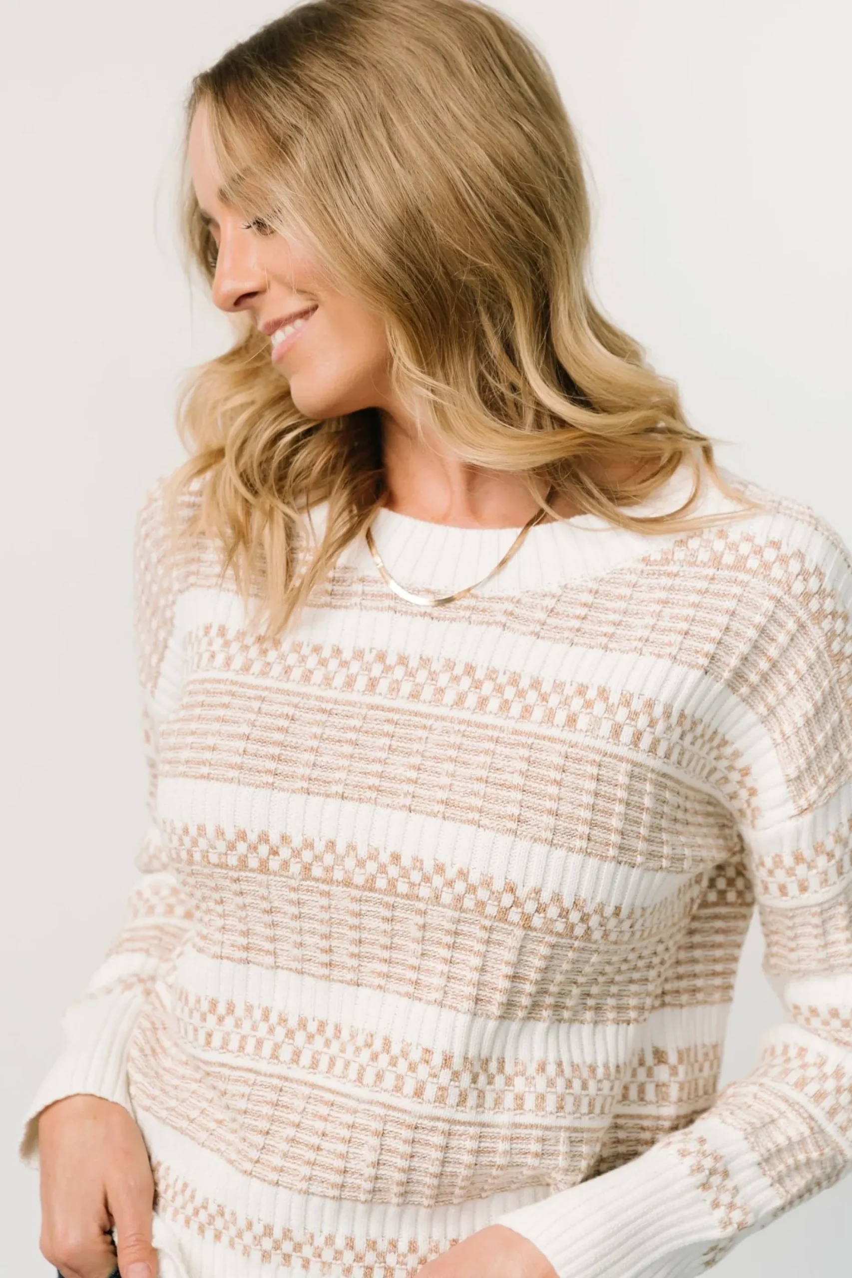 Baltic Born SALE|Brigitte Knit Sweater | Taupe + Off White