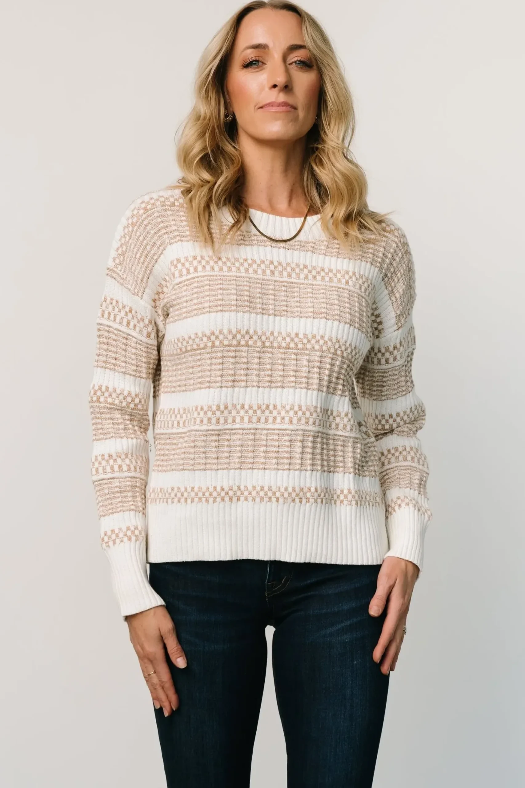 Baltic Born SALE|Brigitte Knit Sweater | Taupe + Off White