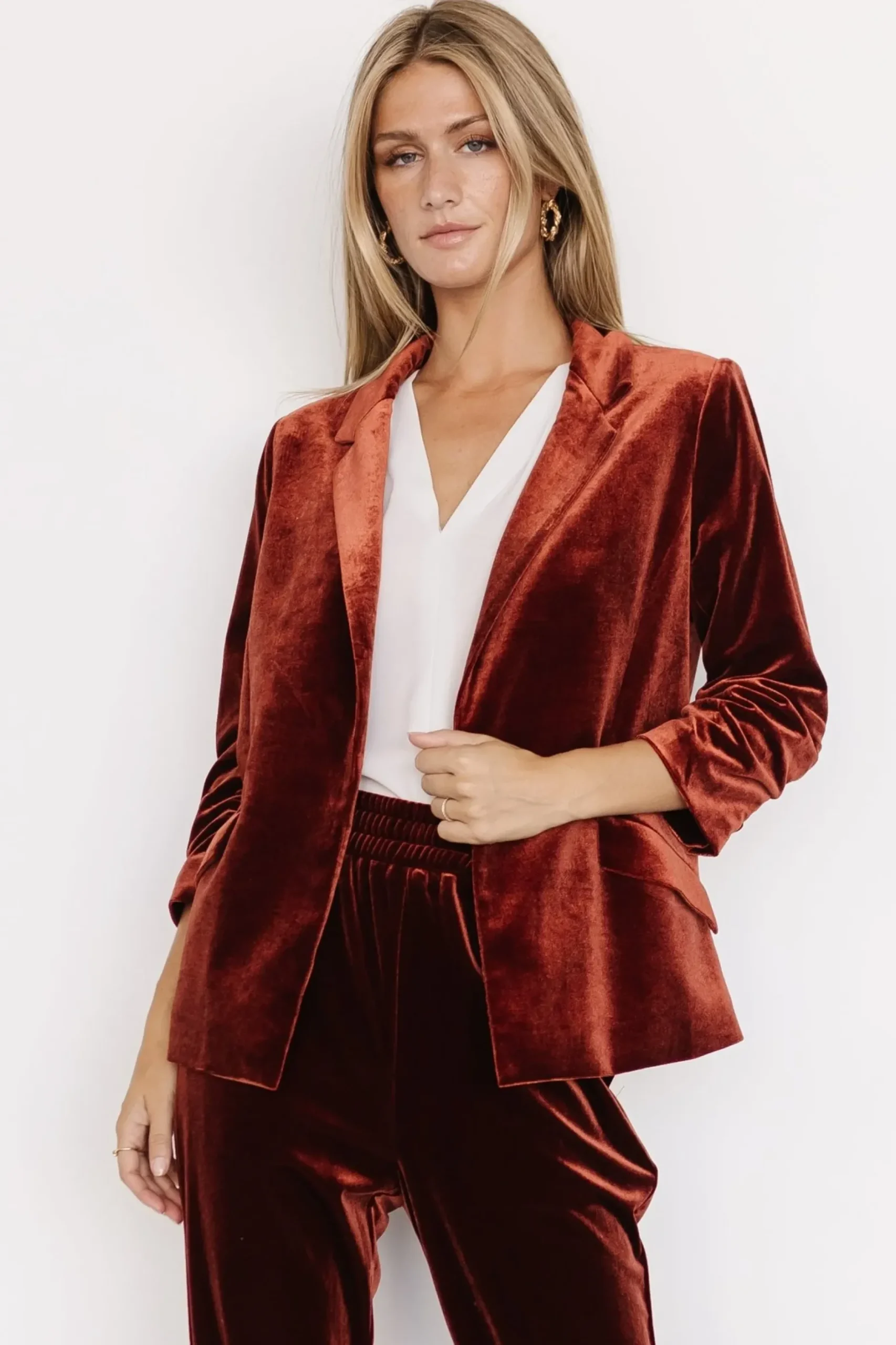 Baltic Born outerwear|Brinton Velvet Blazer | Cinnamon