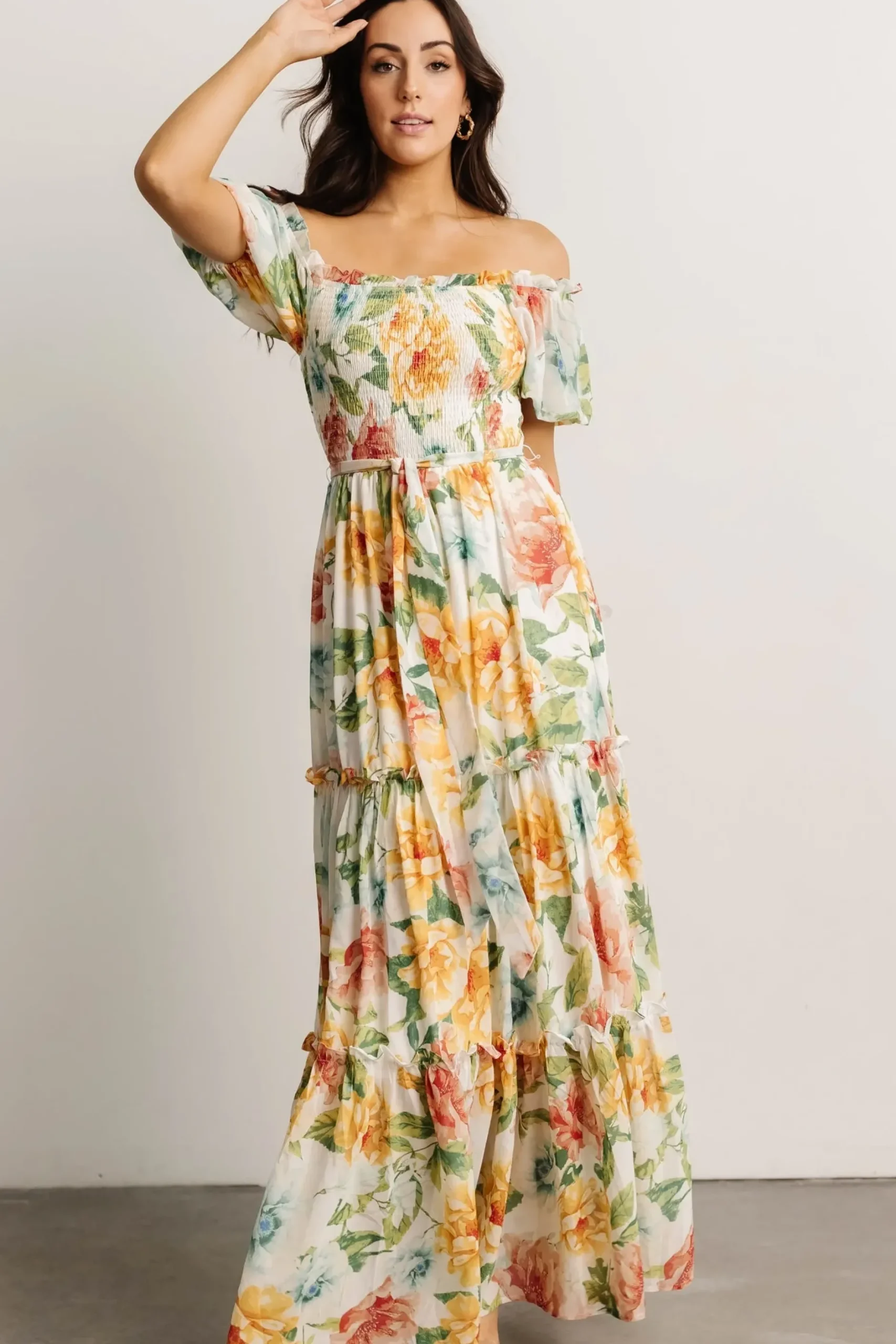 Baltic Born SALE|Britney Tiered Maxi Dress | Ivory Multi Floral