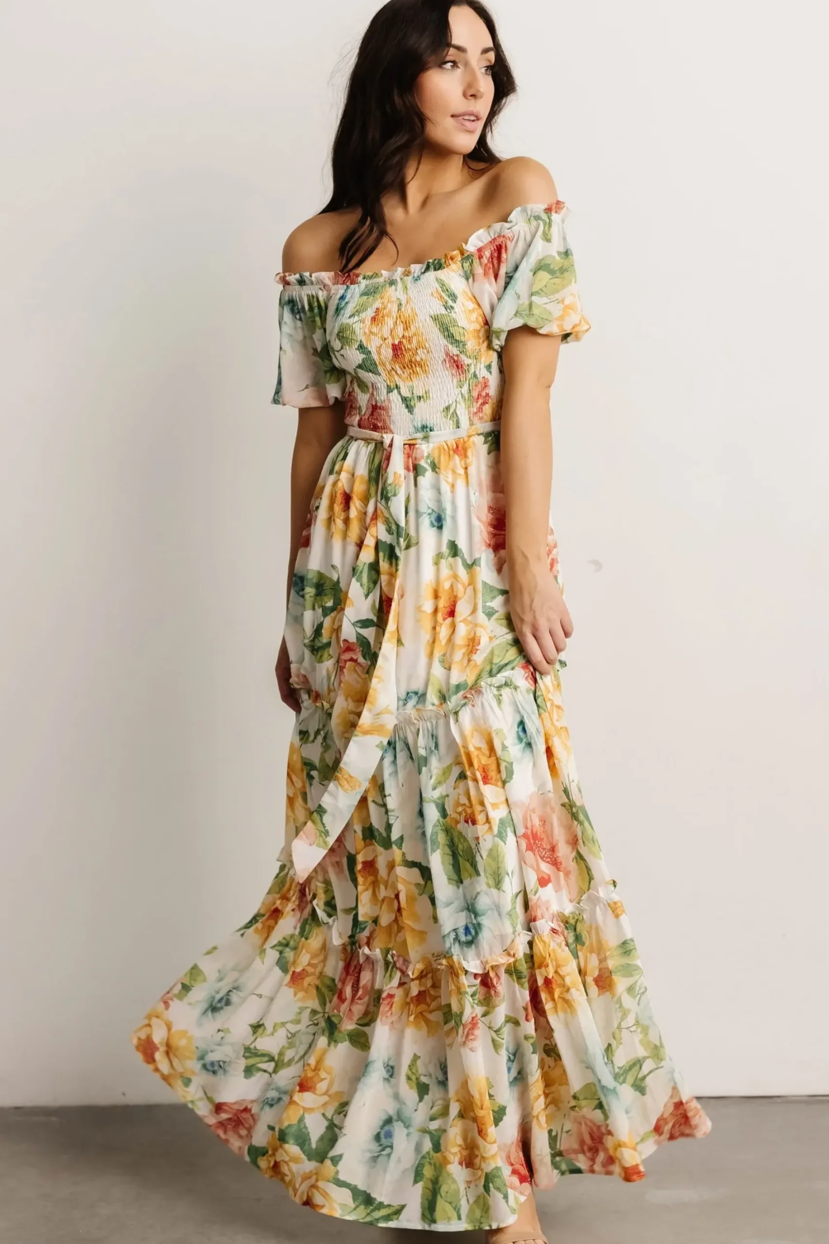 Baltic Born SALE|Britney Tiered Maxi Dress | Ivory Multi Floral