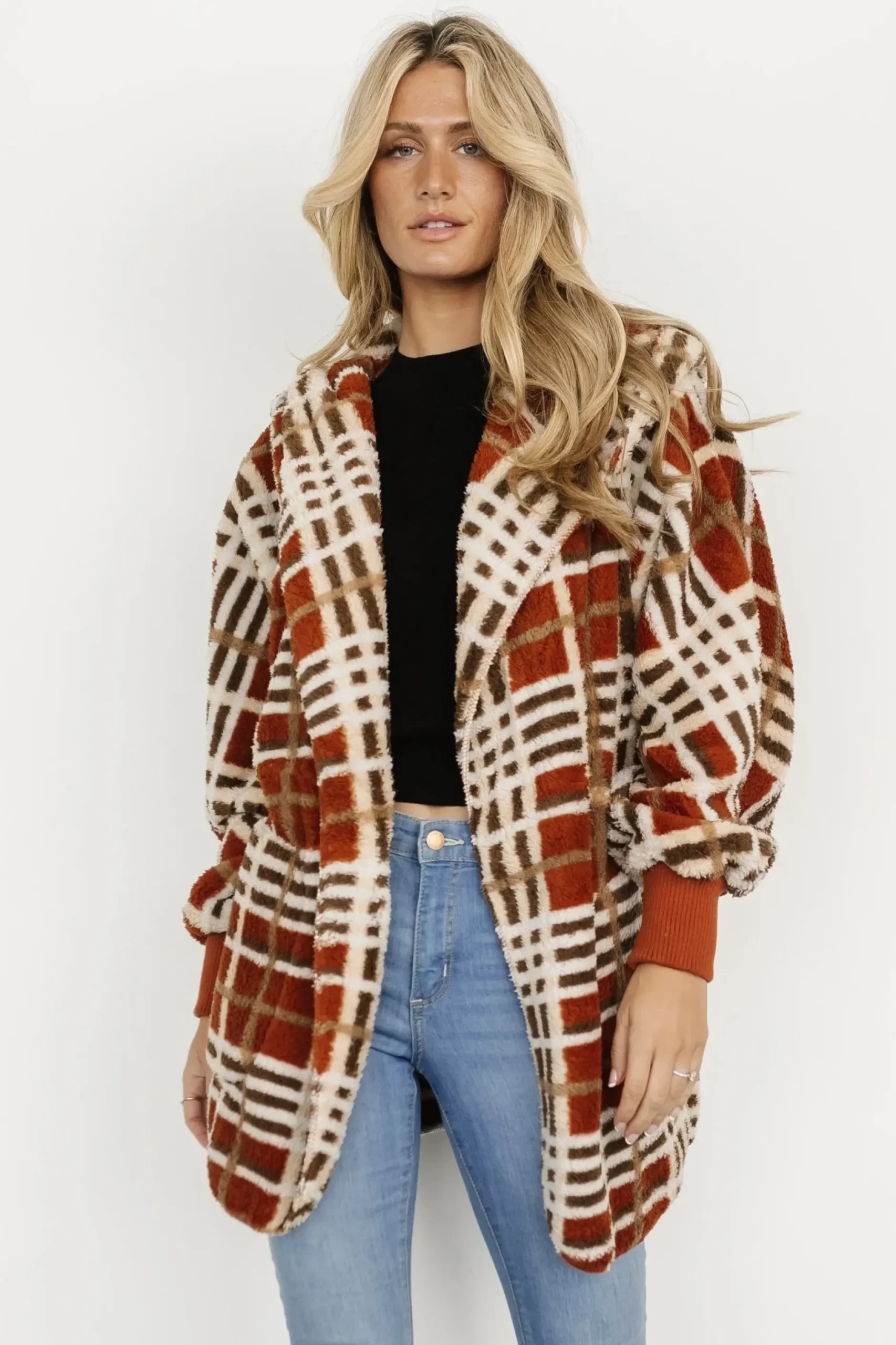 Baltic Born outerwear|Brody Plaid Teddy Jacket | Rust Multi
