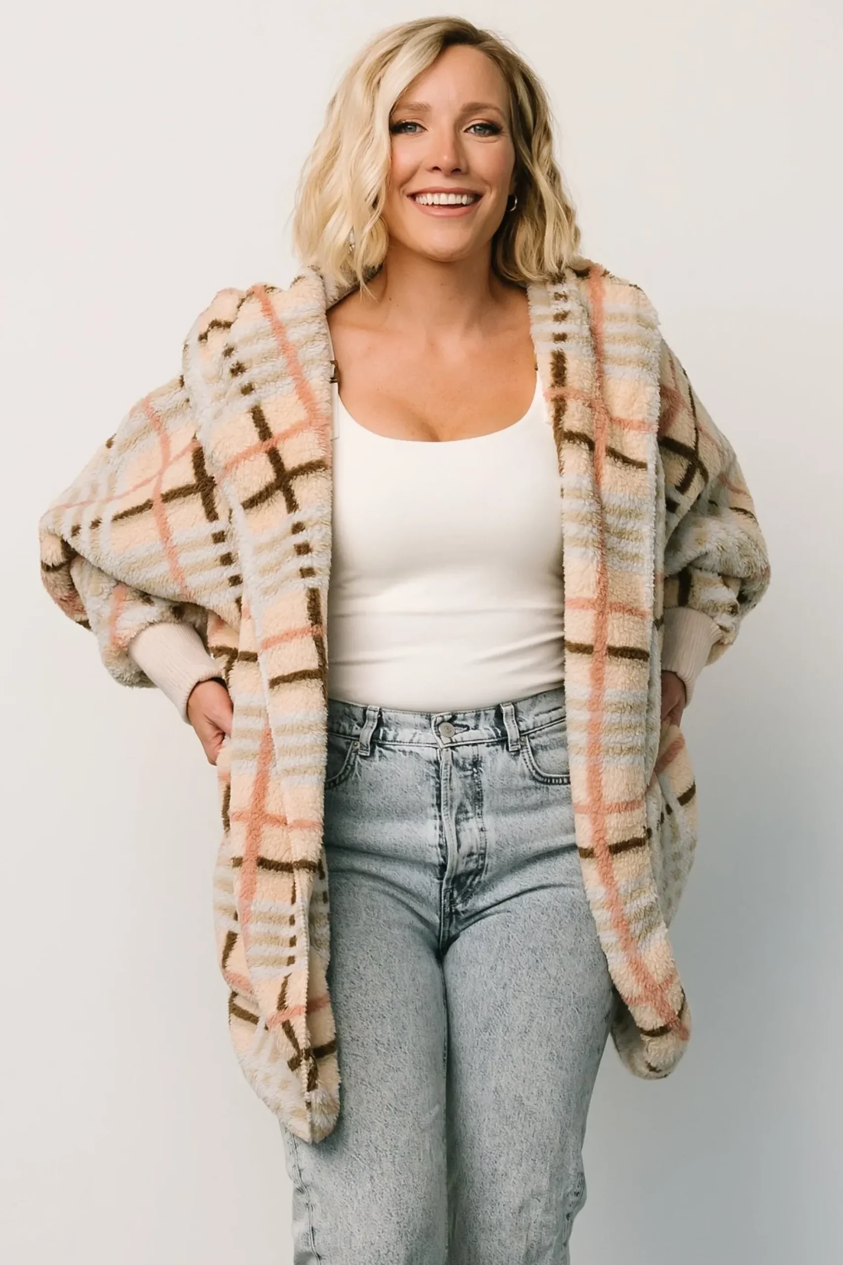 Baltic Born outerwear|Brody Plaid Teddy Jacket | Cream Multi